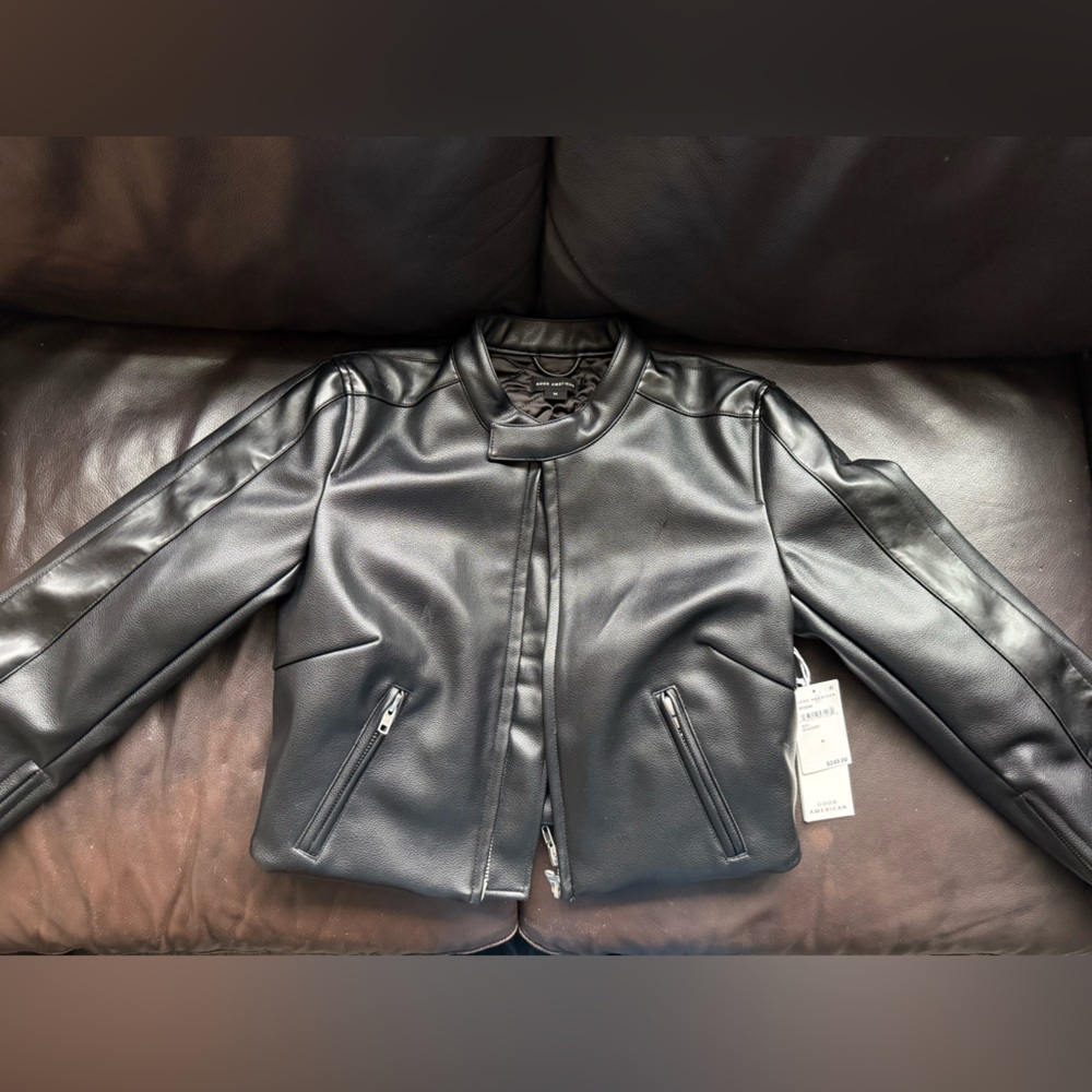 Good American Sleek Black Leather Moto Jacket